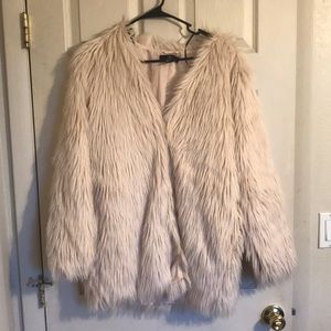 Boho Blush Pink Faux Fur Coat